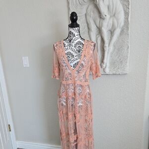 Woven Heart Blush Lace Maxi Dress